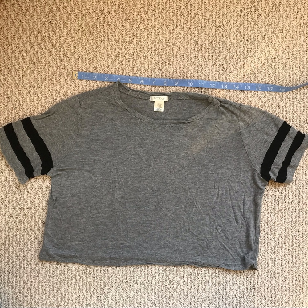 Boxy Gray Ringer Crop-Top - Picture 2 of 3